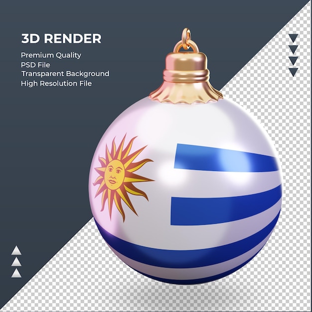 PSD 3d-weihnachtsball-uruguay-flagge, die rechte ansicht rendert