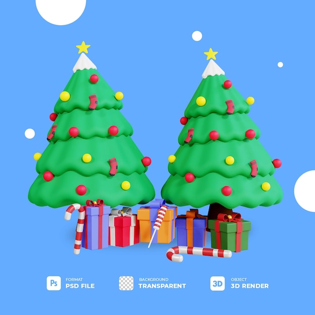 3d-weihnachtsbaum und geschenkbox mit zuckerstange