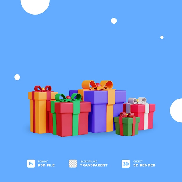 3d weihnachtsbunte geschenkbox mit transparentem hintergrund