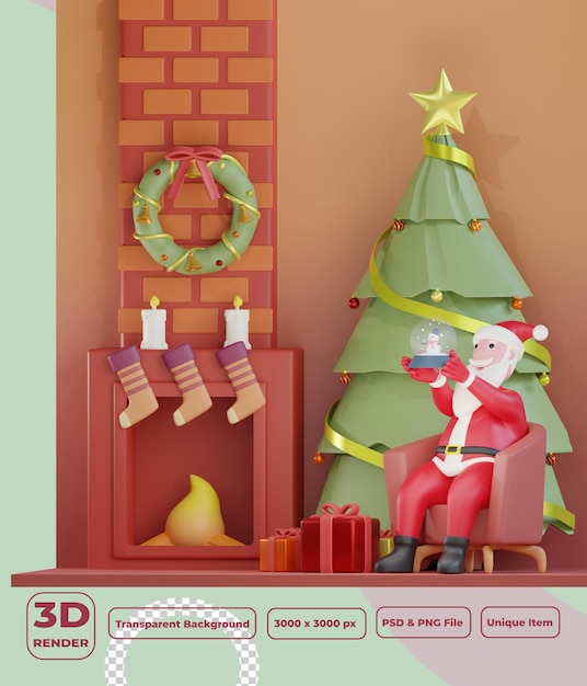 3d-weihnachtsmann, der weihnachten feiert