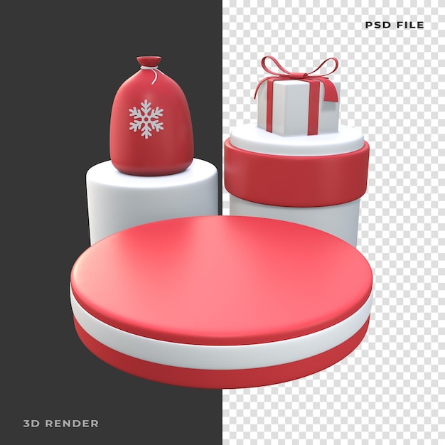 3d-weihnachtspodium mit geschenkbox auf transparentem hintergrund gerendert