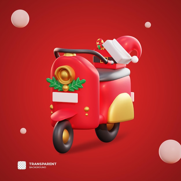 3D Weihnachtsrote Vespa mit transparentem Hintergrund