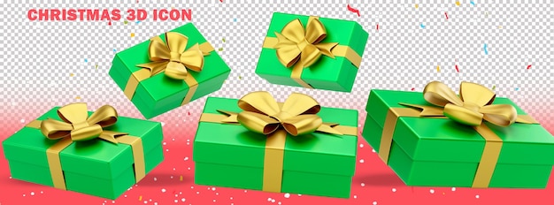 3D-Weihnachtssymbol Geschenk grüner Hintergrund transparentes PNG