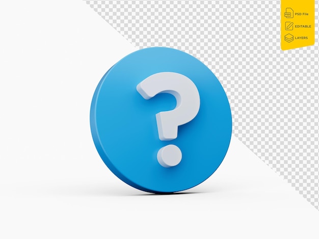3D-Weißes Fragezeichen-Symbol mit abgerundetem blauen Symbol auf weißem Hintergrund 3D-Illustration