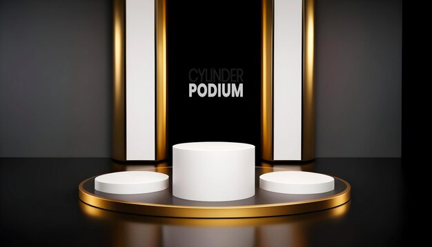 PSD 3d-weißes podium-display-hintergrund 3d-rendering golden 3 stufen zylinder ovaler sockel bühne