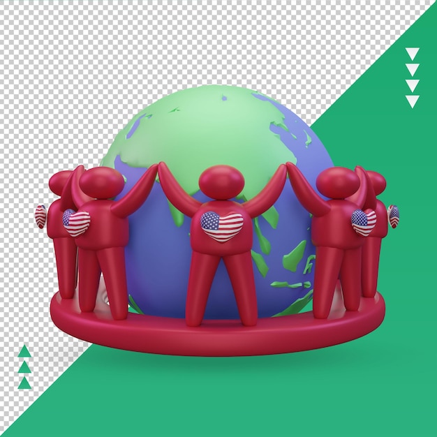 PSD 3d-weltbevölkerungstag menschen amerika-flagge, die vorderansicht wiedergibt