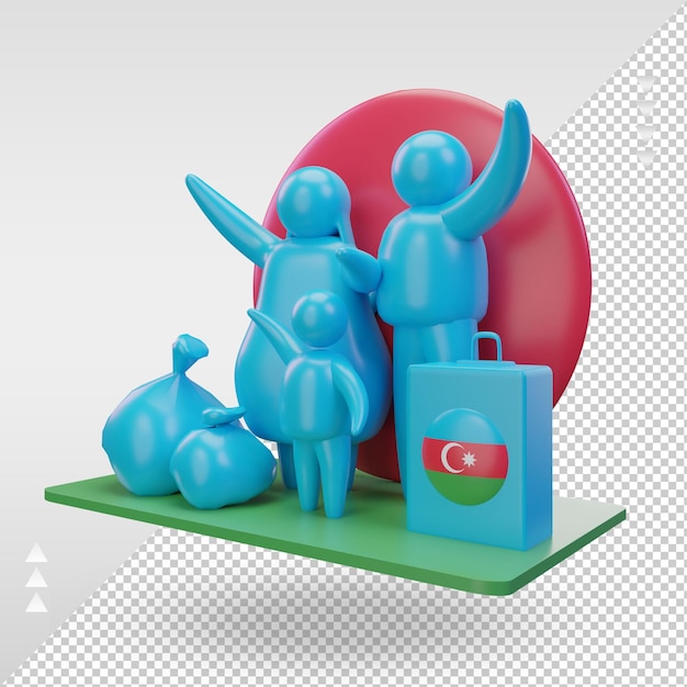 PSD 3d-weltflüchtlingstag aserbaidschan-flagge, die die rechte ansicht wiedergibt
