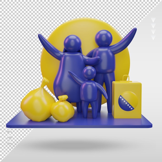 3D-Weltflüchtlingstag Flagge von Bosnien und Herzegowina, die Vorderansicht wiedergibt