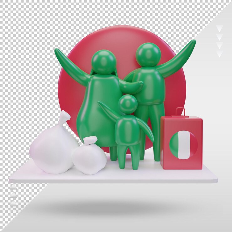 PSD 3d-weltflüchtlingstag italien-flagge, die vorderansicht wiedergibt