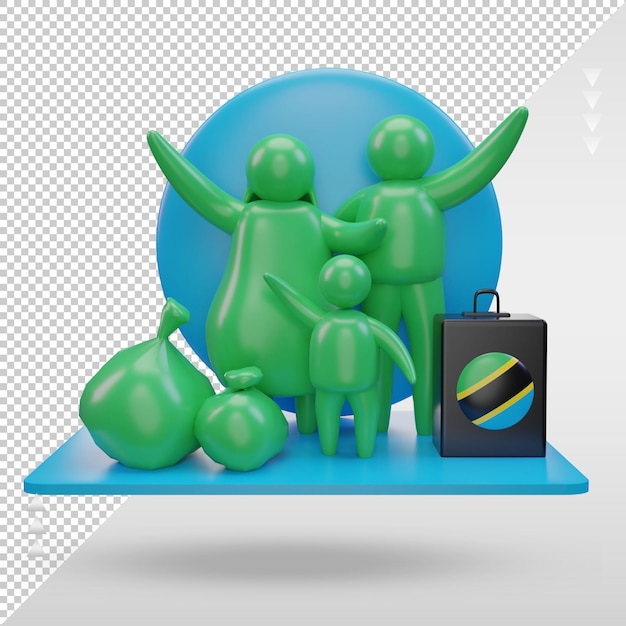 3D-Weltflüchtlingstag Tansania-Flagge, die Vorderansicht wiedergibt