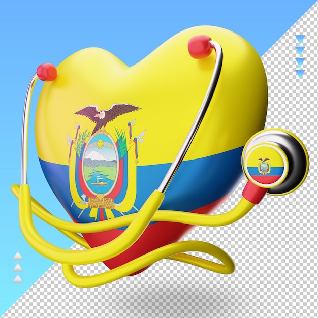 3d-weltgesundheitstag ecuador-flagge, die die rechte ansicht wiedergibt