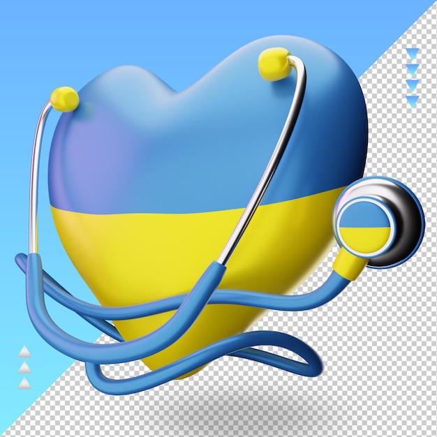 3d-weltgesundheitstag flagge der ukraine, die die rechte ansicht wiedergibt