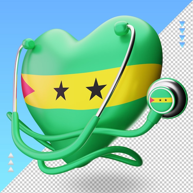 PSD 3d-weltgesundheitstag flagge von sao tome und principe, die die rechte ansicht wiedergibt