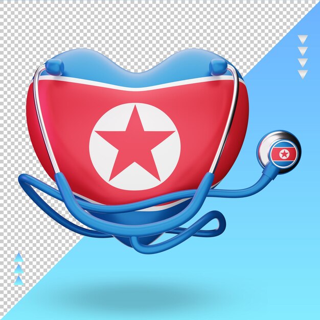 PSD 3d-weltgesundheitstag nordkorea-flagge, die vorderansicht wiedergibt