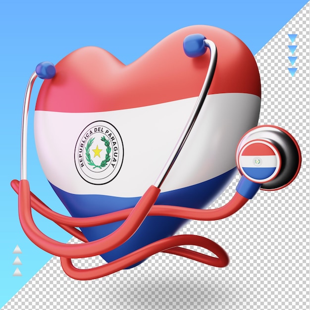PSD 3d-weltgesundheitstag paraguay-flagge, die die rechte ansicht wiedergibt