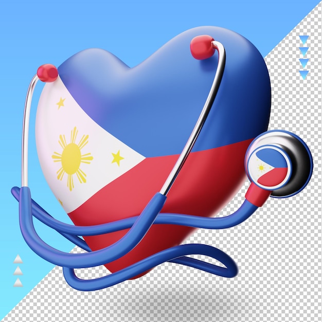3d-weltgesundheitstag philippinen-flagge, die die rechte ansicht wiedergibt