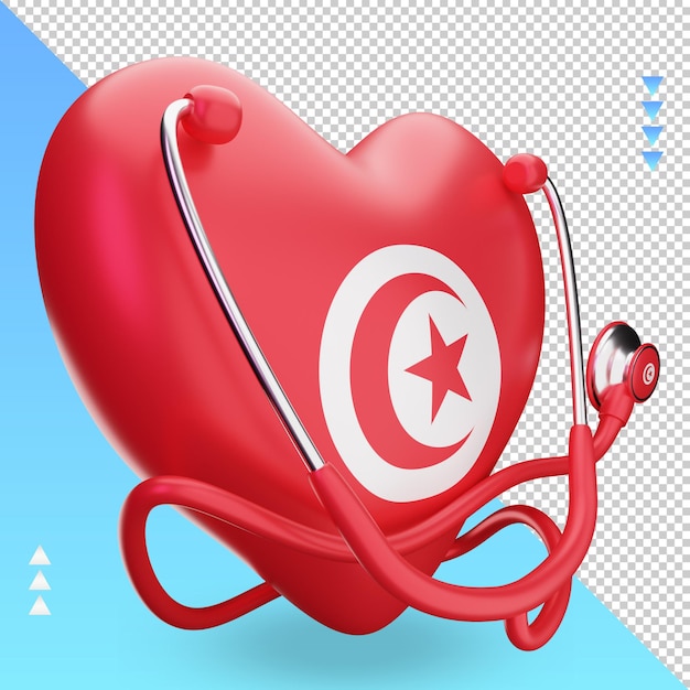 PSD 3d-weltgesundheitstag tunesien-flaggendarstellung linke ansicht