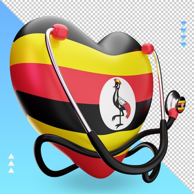 3d-weltgesundheitstag uganda-flaggendarstellung linke ansicht