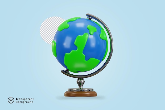 3D-Weltglobus-Symbol mit Standvektor-Symbon-Illustration