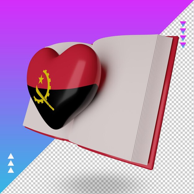 3D-Welttag des Buches Angola-Flagge, die die rechte Ansicht wiedergibt