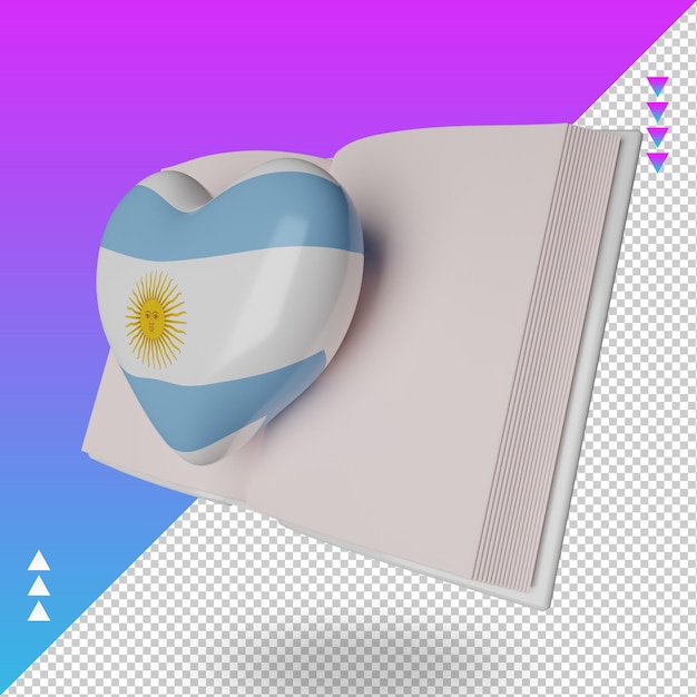 PSD 3d-welttag des buches argentinien-flagge, die die rechte ansicht wiedergibt