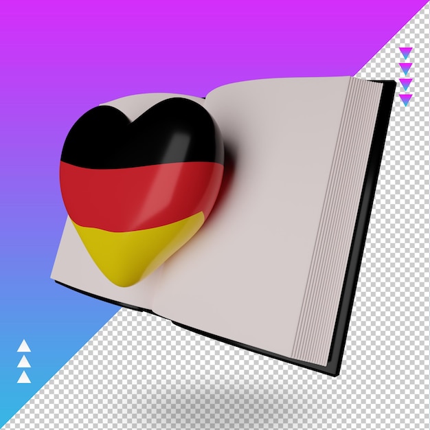 PSD 3d-welttag des buches deutschland-flagge, die die rechte ansicht wiedergibt