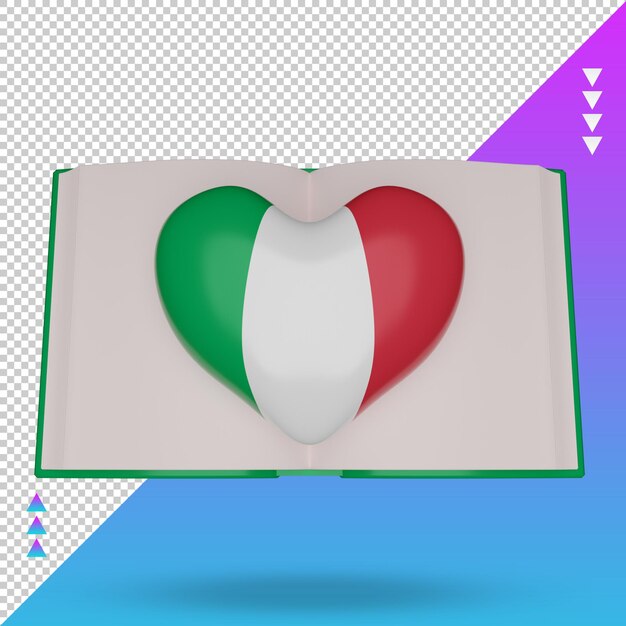 3d-welttag des buches italien-flagge, die vorderansicht wiedergibt