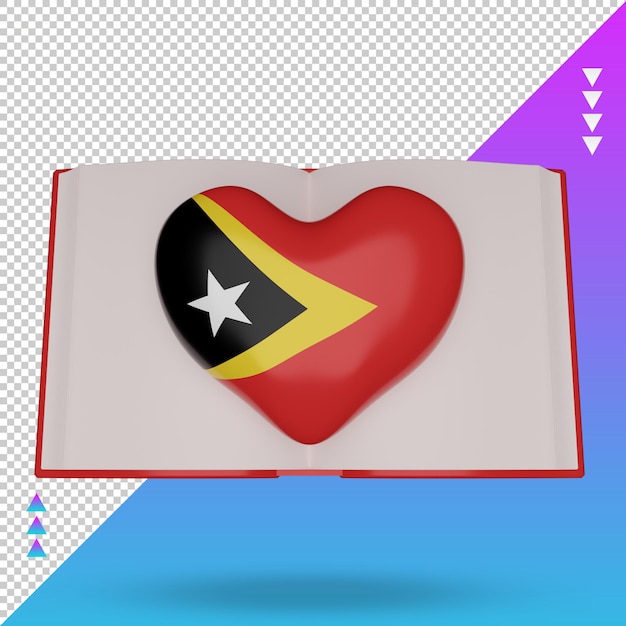 PSD 3d-welttag des buches timor-leste-flagge, die vorderansicht wiedergibt