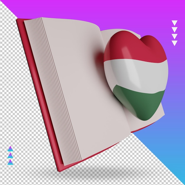 PSD 3d-welttag des buches ungarn-flagge, die die linke ansicht wiedergibt