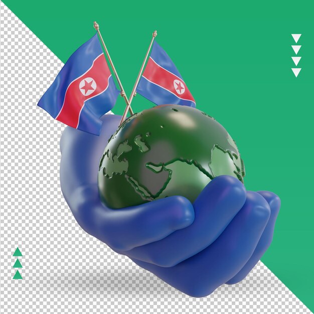 PSD 3d-weltumwelttag nordkorea-flagge, die die linke ansicht wiedergibt