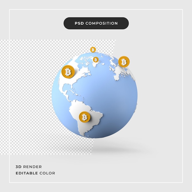 3d weltweites bitcoin-transektionskonzept