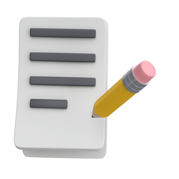 3d white sheet of paper document with strokes and with pencil logo icon management efficient work
