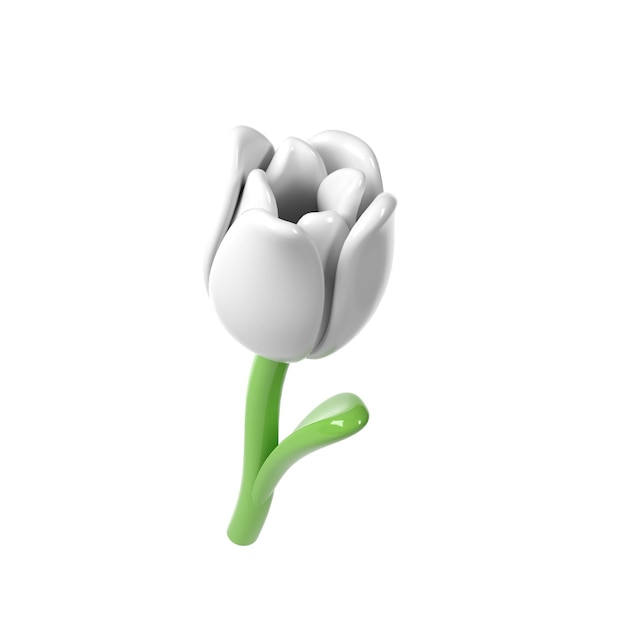 3d White Tulip Flower Cartoon Style per bouquet o decorazione Love Valentine design romantico