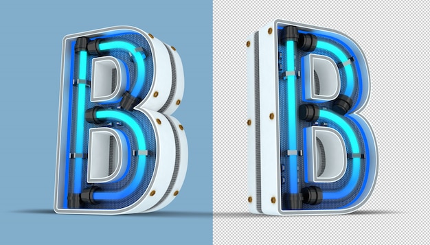 PSD 3d-wiedergabe des alphabetbuchstaben-neonzeichens