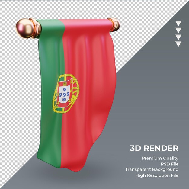 PSD 3d-wimpel portugal-flagge, die rechte ansicht rendert