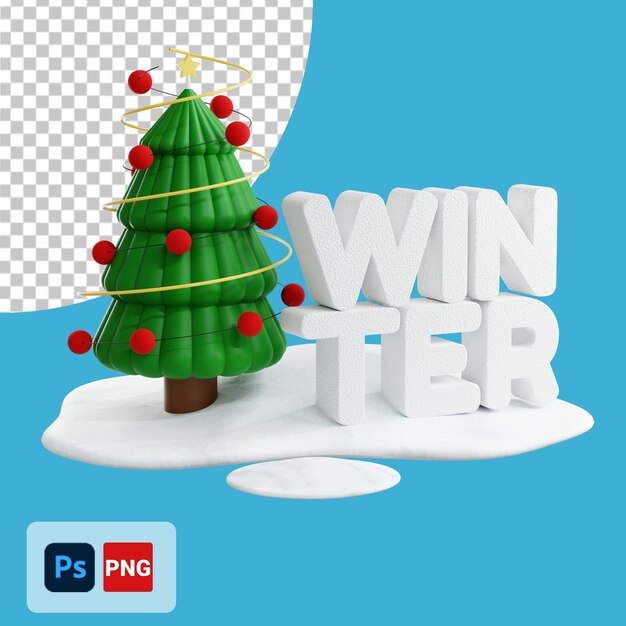 3d-winter mit weihnachtsbaum