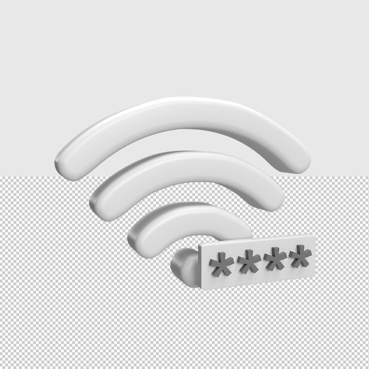 PSD 3d-wlan-symbol mit gerenderter illustration des passwortkonzepts