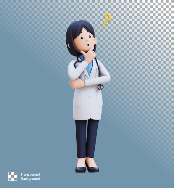 3D Woman Doctor Character is thinking about something