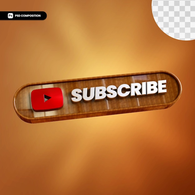 3d wooden youtube subscribe isolated