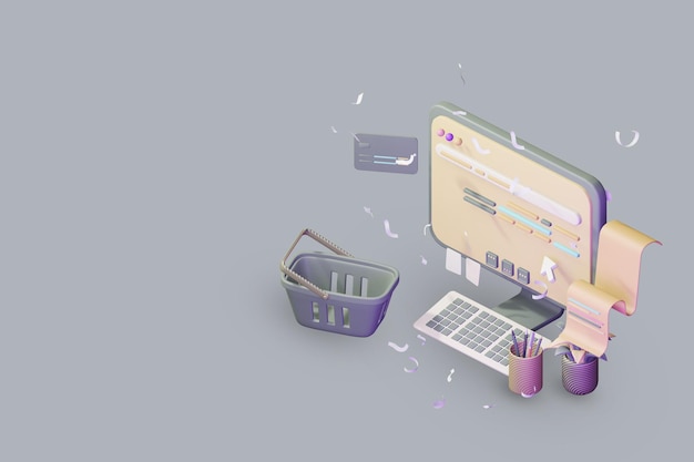 3d workdesk icon with laptop business online sale concept computer illustration