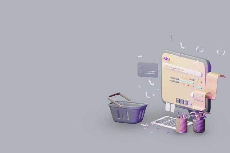 PSD 3d workdesk icon with laptop business online sale concept computer illustration