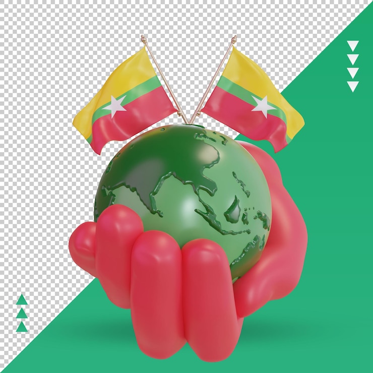 PSD 3d world environment day myanmar flag rendering front view