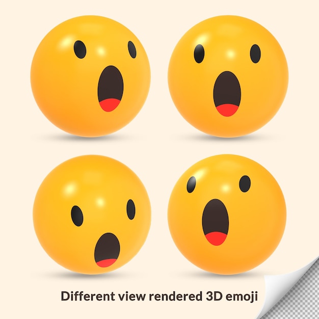 3d-wow-emoji-reaktionssymbol mit unterschiedlicher ansicht