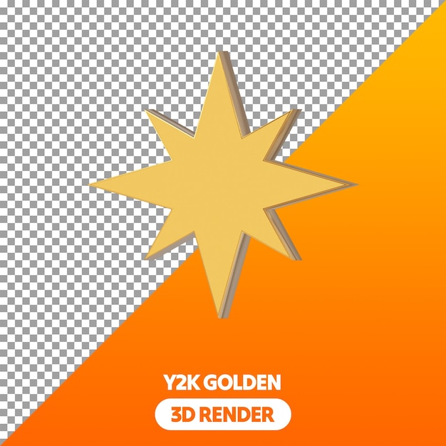 3D Y2K formas PSD transparente aislado renderizado en dorado aspecto metálico diamante y estrellas formas PNG