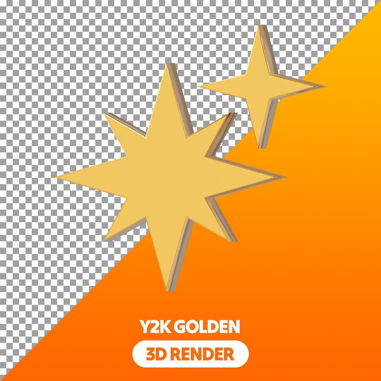 PSD 3d y2k formas psd transparente aislado renderizado en dorado aspecto metálico diamante y estrellas formas png
