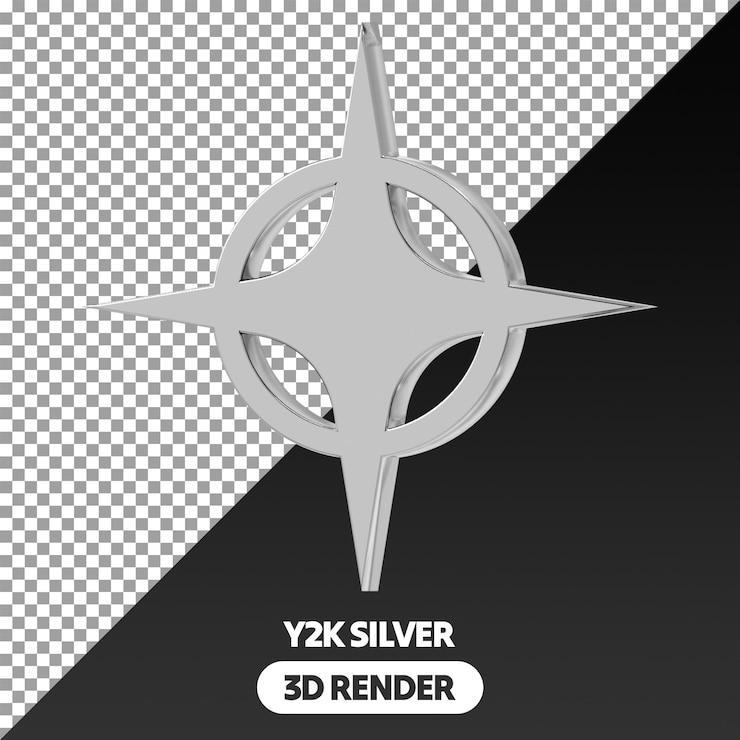PSD 3d y2k formas psd transparente aislado renderizado en plata aspecto metálico diamante y estrellas formas png