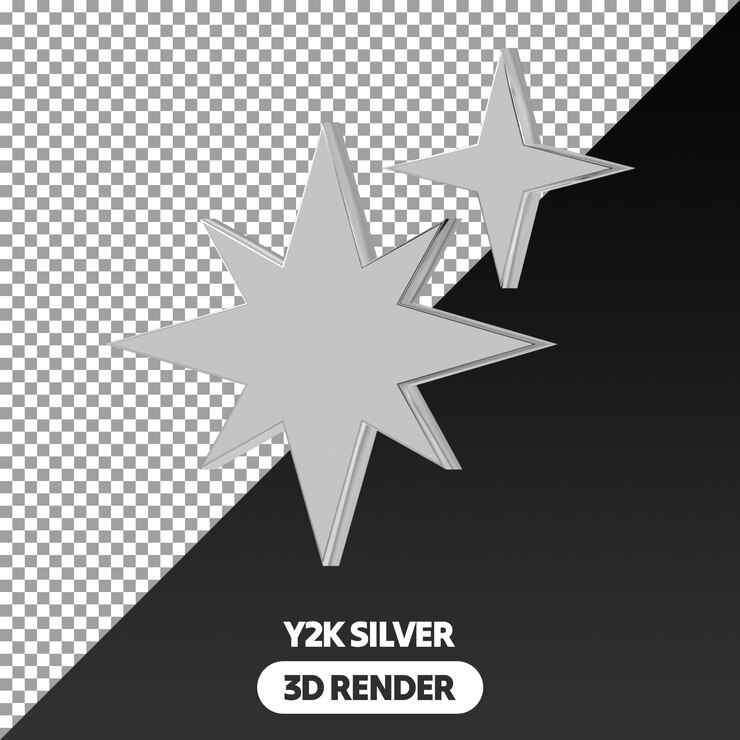 PSD 3d y2k formas psd transparente aislado renderizado en plata aspecto metálico diamante y estrellas formas png