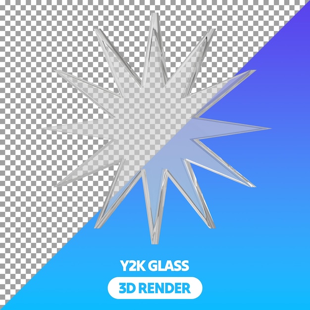 3D Y2K formas PSD transparente aislado renderizado en vidrio claro aspecto diamante y estrellas formas PNG