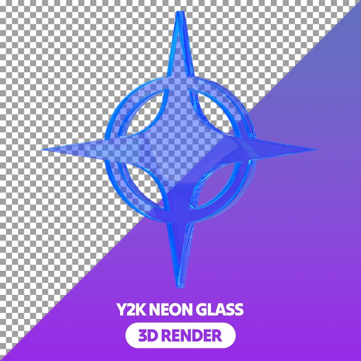 PSD 3d y2k formas psd transparente aislado renderizado en vidrio de neón aspecto de diamante y estrellas formas png