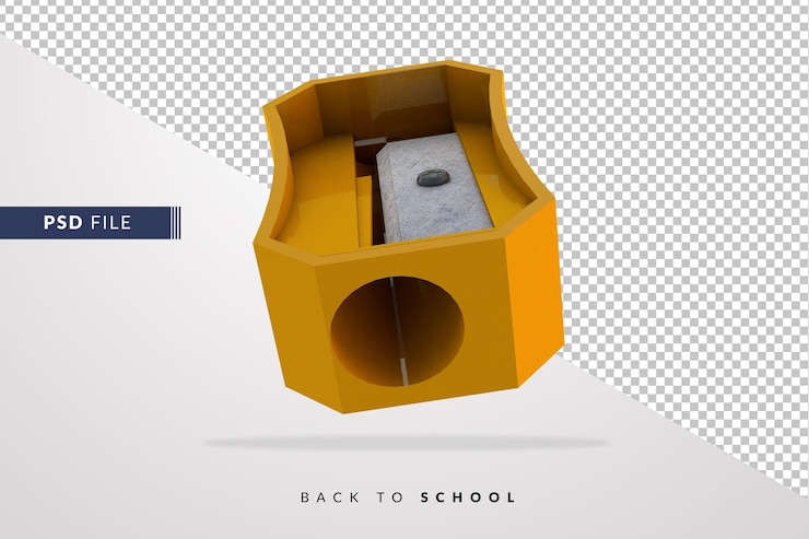PSD 3d yellow pencil sharpener an instrument for students back to school